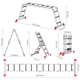 AMHANCIBLE EBAL01RD Red Multi-Purpose Folding Ladder