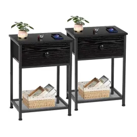  Industrial End Tables Living Room with Storage Shelf HET03SDBK 