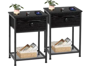  Industrial End Tables Living Room with Storage Shelf HET03SDBK 