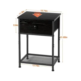  Industrial End Tables Living Room with Storage Shelf HET03SDBK 