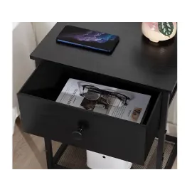  Industrial End Tables Living Room with Storage Shelf HET03SDBK 