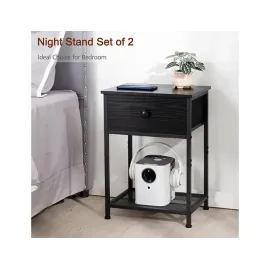  Industrial End Tables Living Room with Storage Shelf HET03SDBK 