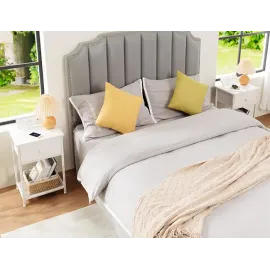 Slim Bed Side Table with Fabric Storage Drawer for Bedroom HET03SDPWT 