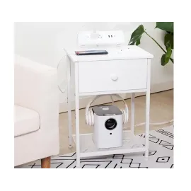 Slim Bed Side Table with Fabric Storage Drawer for Bedroom HET03SDPWT 