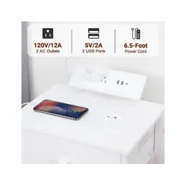 Slim Bed Side Table with Fabric Storage Drawer for Bedroom HET03SDPWT 