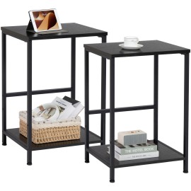  Set of 2 Nightstand with Steel Frame White HET03SQBK 