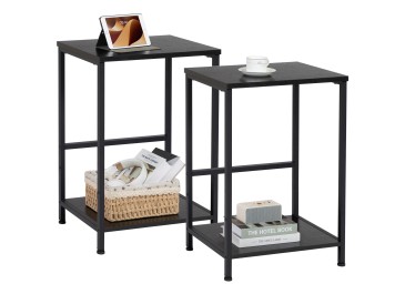  Set of 2 Nightstand with Steel Frame White HET03SQBK 