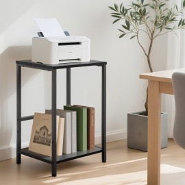  Set of 2 Nightstand with Steel Frame White HET03SQBK 