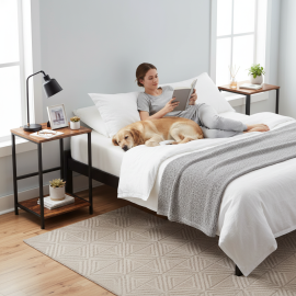  Set of 2 Nightstand with Steel Frame White HET03SQBR 