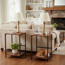  Set of 2 Nightstand with Steel Frame White HET03SQBR 