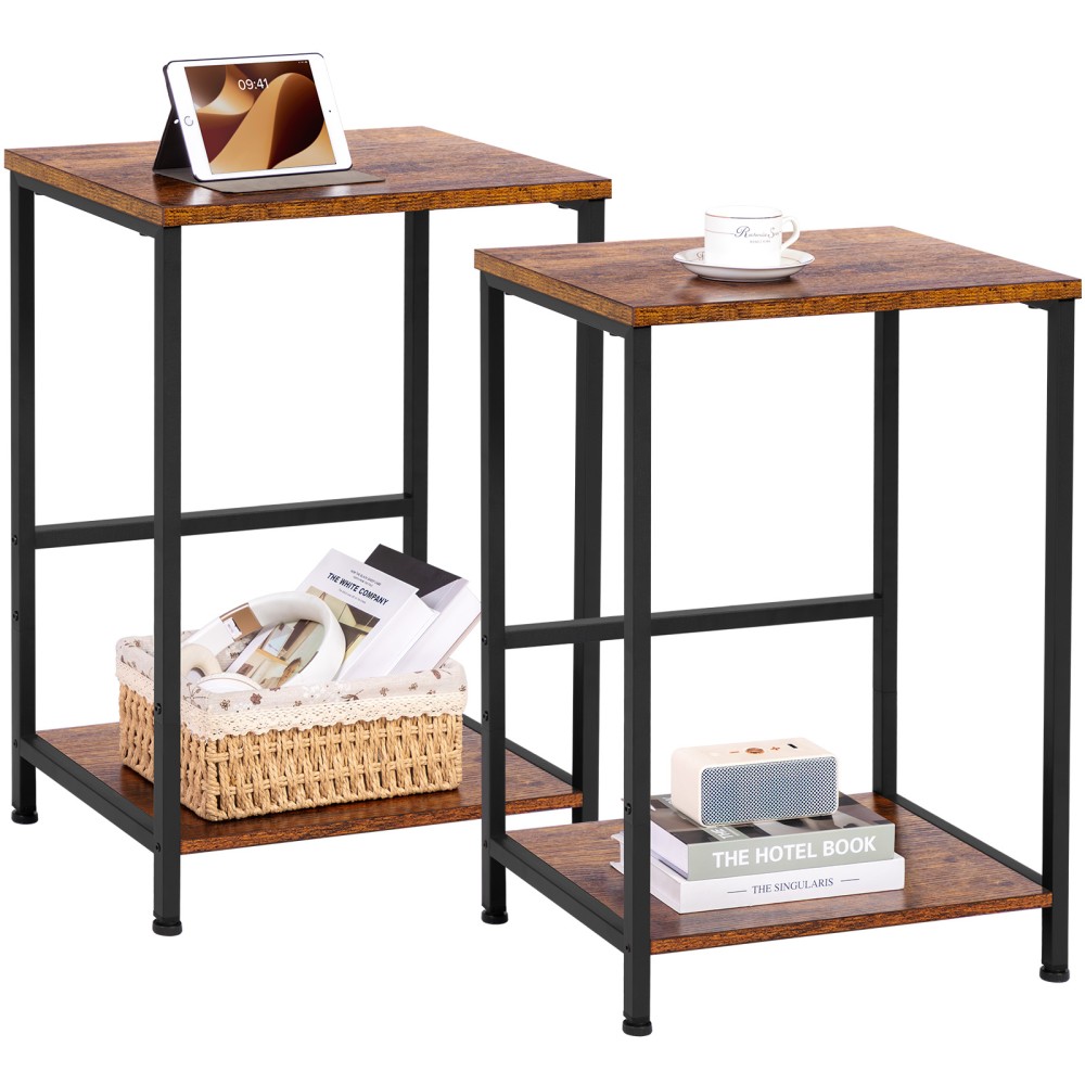  Set of 2 Nightstand with Steel Frame White HET03SQBR 