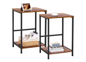  Set of 2 Nightstand with Steel Frame White HET03SQBR 