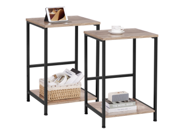  Set of 2 Nightstand with Steel Frame White HET03SQGY 