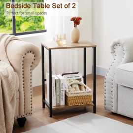  Set of 2 Nightstand with Steel Frame White HET03SQGY 