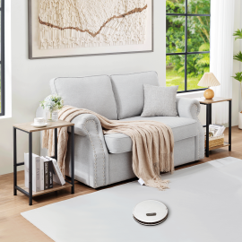  Set of 2 Nightstand with Steel Frame White HET03SQGY 