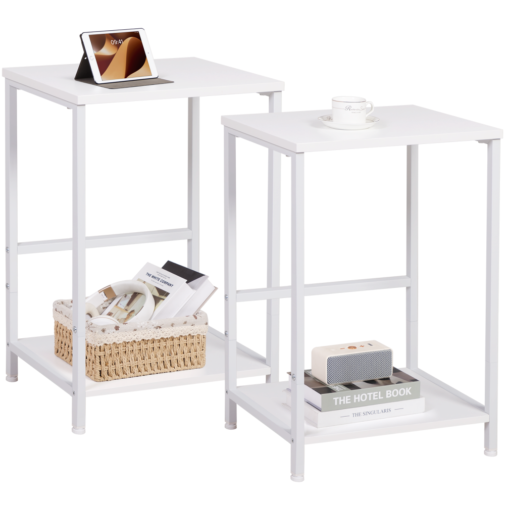 Set of 2 Nightstand with Steel Frame White HET03SQWT