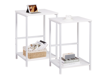 Set of 2 Nightstand with Steel Frame White HET03SQWT