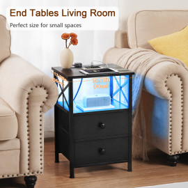 Bedside Table Side Tables with 2 Fabric Drawers for Bedroom HET052LBK