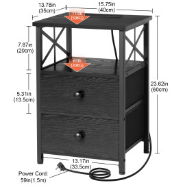 Bedside Table Side Tables with 2 Fabric Drawers for Bedroom HET052LBK