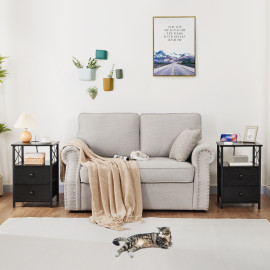 Bedside Table Side Tables with 2 Fabric Drawers for Bedroom HET052LBK