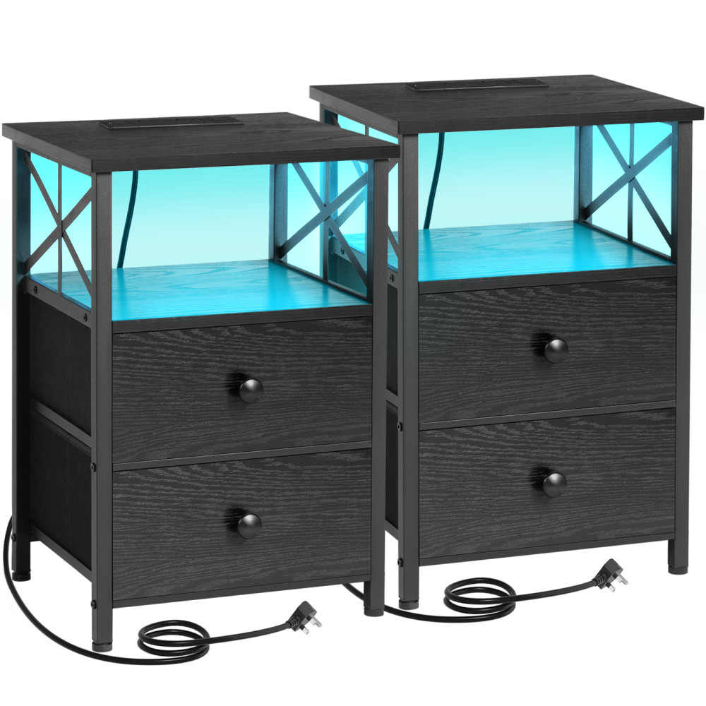 Bedside Table Side Tables with 2 Fabric Drawers for Bedroom HET052LBK