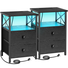 Bedside Table Side Tables with 2 Fabric Drawers for Bedroom HET052LBK