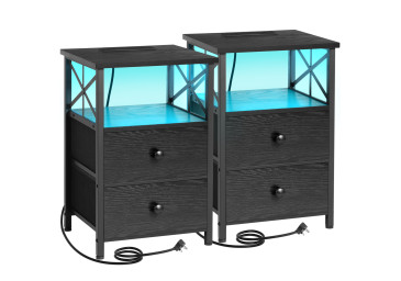 Bedside Table Side Tables with 2 Fabric Drawers for Bedroom HET052LBK