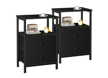 Set of 2 Nightstand with Fabric Drawers Black HETS002BK