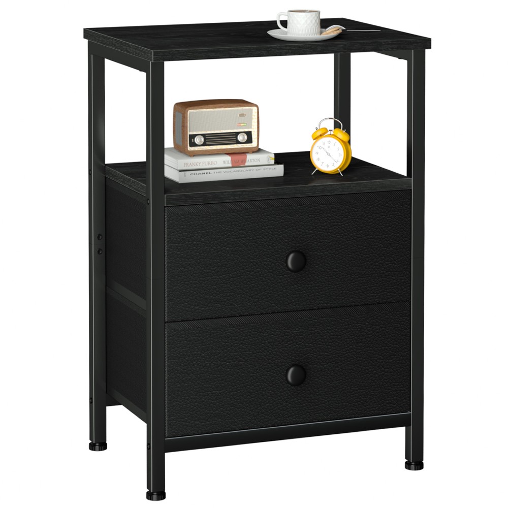 Nightstand with Fabric Drawers Black HETS002BK-1