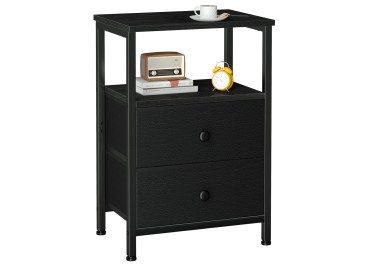 Nightstand with Fabric Drawers Black HETS002BK-1
