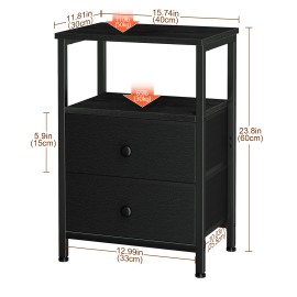 Nightstand with Fabric Drawers Black HETS002BK-1