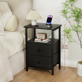Nightstand with Fabric Drawers Black HETS002BK-1