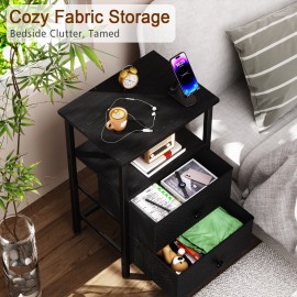 Nightstand with Fabric Drawers Black HETS002BK-1