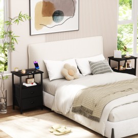 Nightstand with Fabric Drawers Black HETS002BK-1