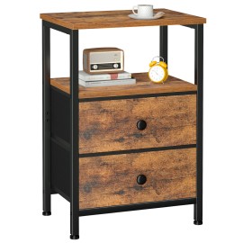 Nightstand with Fabric Drawers Rustic Brown HETS002BR-1