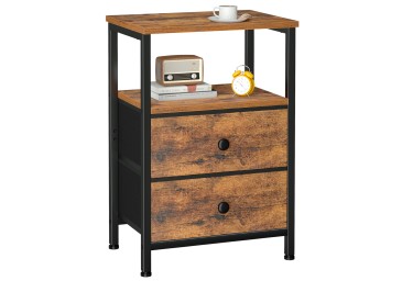 Nightstand with Fabric Drawers Rustic Brown HETS002BR-1