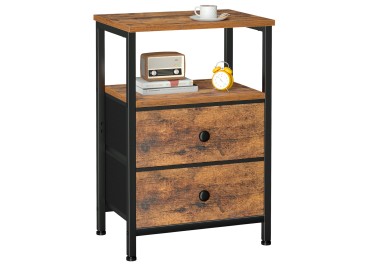 Nightstand with Fabric Drawers Rustic Brown HETS002BR-1