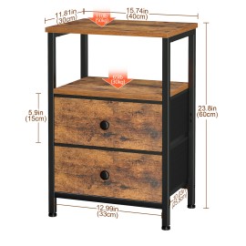 Nightstand with Fabric Drawers Rustic Brown HETS002BR-1