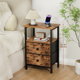 Nightstand with Fabric Drawers Rustic Brown HETS002BR-1