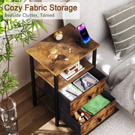 Nightstand with Fabric Drawers Rustic Brown HETS002BR-1