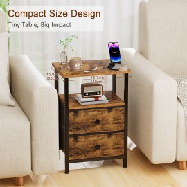 Nightstand with Fabric Drawers Rustic Brown HETS002BR-1