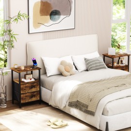 Nightstand with Fabric Drawers Rustic Brown HETS002BR-1