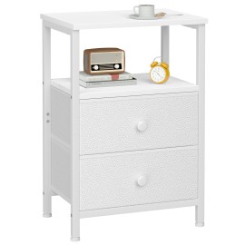 Nightstand with Fabric Drawers White HETS002WP-1