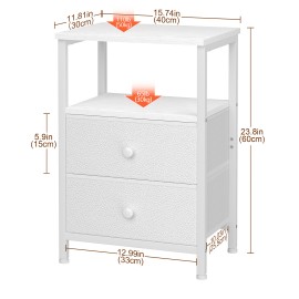 Nightstand with Fabric Drawers White HETS002WP-1