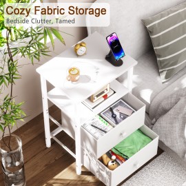 Nightstand with Fabric Drawers White HETS002WP-1