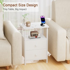 Nightstand with Fabric Drawers White HETS002WP-1