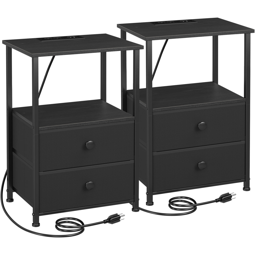 Small Nightstand with Charging Station HETS020BK