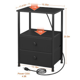 Small Nightstand with Charging Station HETS020BK
