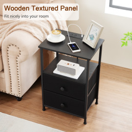 Small Nightstand with Charging Station HETS020BK