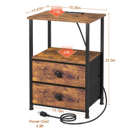 Small Nightstand with Charging Station HETS020PBR